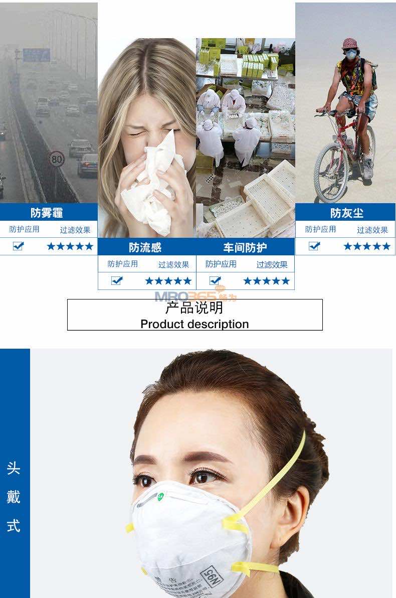 3m8210cn头戴式防雾霾n95防尘口罩