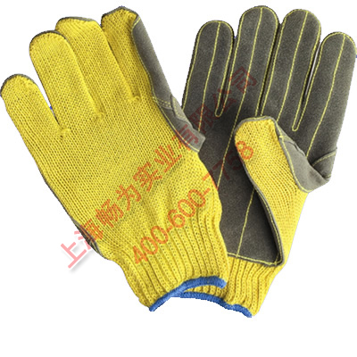 黄色间黑色防割缝皮手套